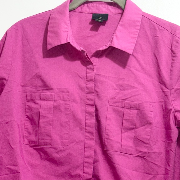 Worthington Fuchsia Button Front Shirt Cuffed Sleeves Women’s Medium - Picture 6 of 7